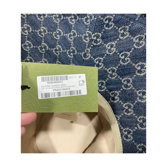Gucci Eco Washed Denim Wide Brim Monogram GG Logo Hat Medium - Picture 11 of 13